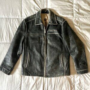Hard Rock Leather Jacket * Size Med * Detroit * Distressed Gray * Great Cond.